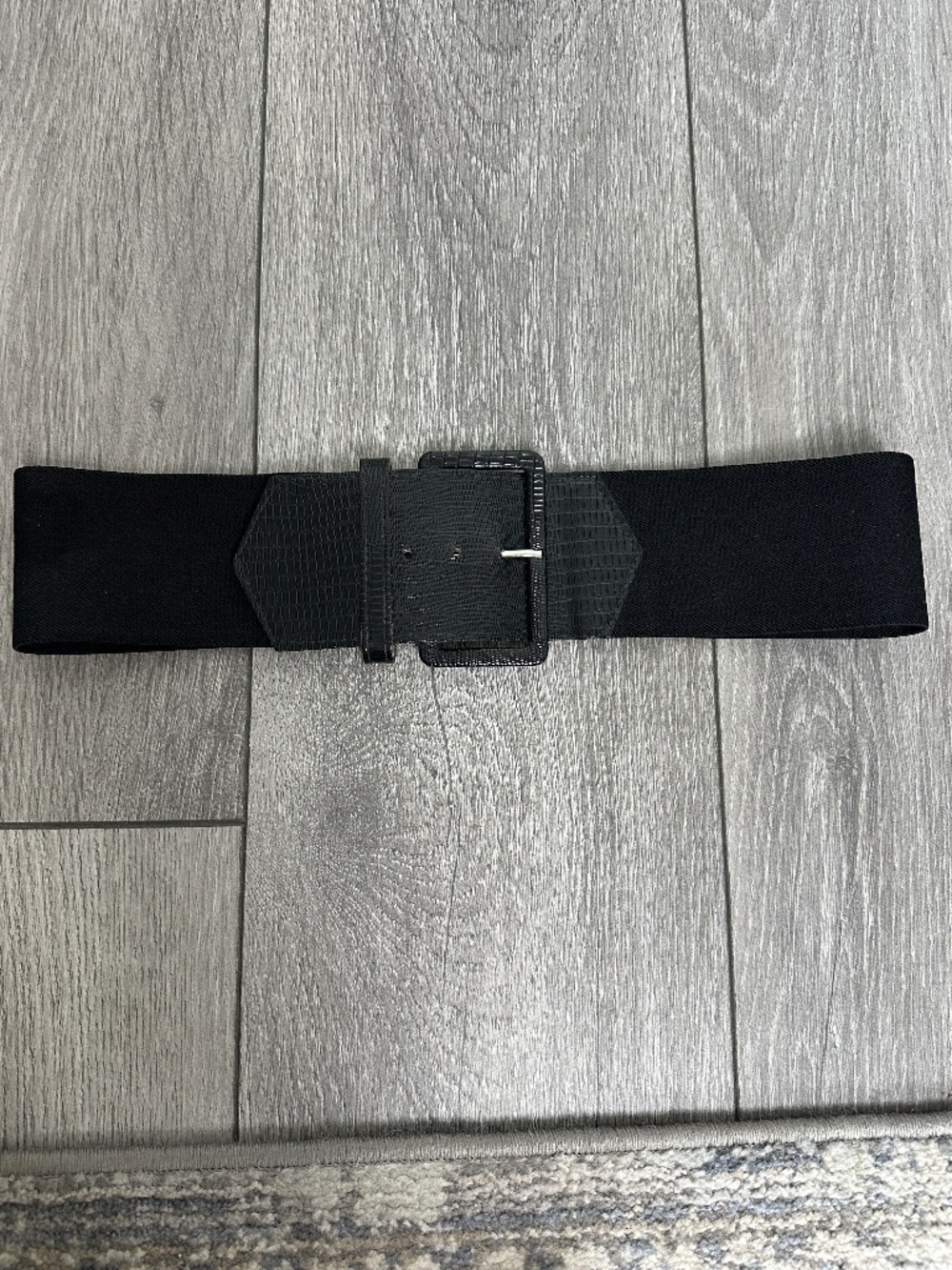 80's Black With Real and Faux Leather/Alligator Buckle Belt Big Look 3" x 35"